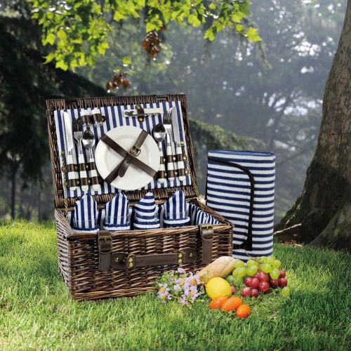  INNO STAGE Wicker Picnic Basket for 4, Picnic Set for 4,Willow Hamper Service Gift Set for Camping and Outdoor Party Best Gifts
