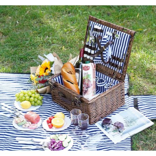  INNO STAGE Wicker Picnic Basket for 4, Picnic Set for 4,Willow Hamper Service Gift Set for Camping and Outdoor Party Best Gifts