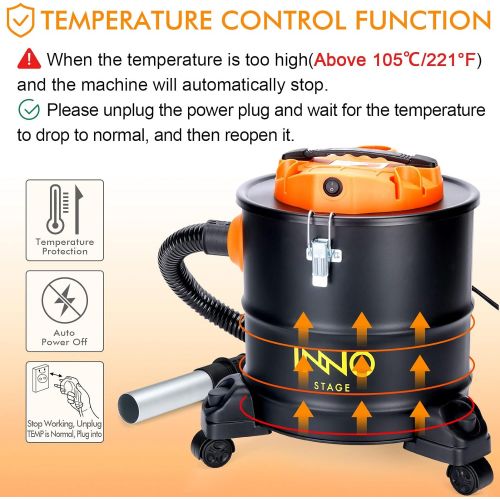  INNO STAGE Ash Vacuum Cleaner 5 Gallon with Wheeled Base, 1200W Powerful Suction Ash Vacuum, 96 Power Cord, Portable Style Ideal for Pellet Stoves, Wood Stoves, Bonfire Pits and BBQ Grills Or