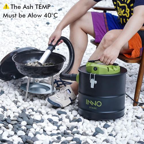  INNO STAGE Ash Vacuum Cleaner 5 Gallon with Wheeled Base, 1200W Powerful Suction Ash Vacuum, 96 Power Cord, Portable Style Ideal for Pellet Stoves, Wood Stoves, Bonfire Pits and BBQ Grills Or