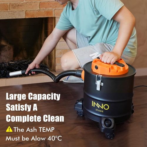  INNO STAGE Ash Vacuum Cleaner 5 Gallon with Wheeled Base, 1200W Powerful Suction Ash Vacuum, 96 Power Cord, Portable Style Ideal for Pellet Stoves, Wood Stoves, Bonfire Pits and BBQ Grills Or