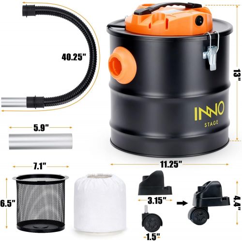  INNO STAGE Ash Vacuum Cleaner 5 Gallon with Wheeled Base, 1200W Powerful Suction Ash Vacuum, 96 Power Cord, Portable Style Ideal for Pellet Stoves, Wood Stoves, Bonfire Pits and BBQ Grills Or