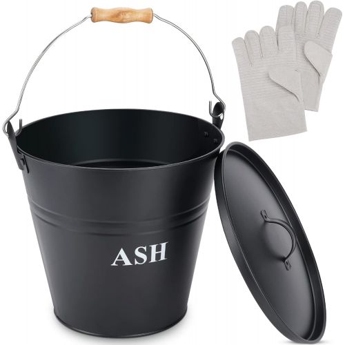  INNO STAGE 3.5 Gallon Ash Bucket with Lid and Handle, Galvanized Iron Ash Pail for Fireplace, Fire Pits and Wood Burning Stoves