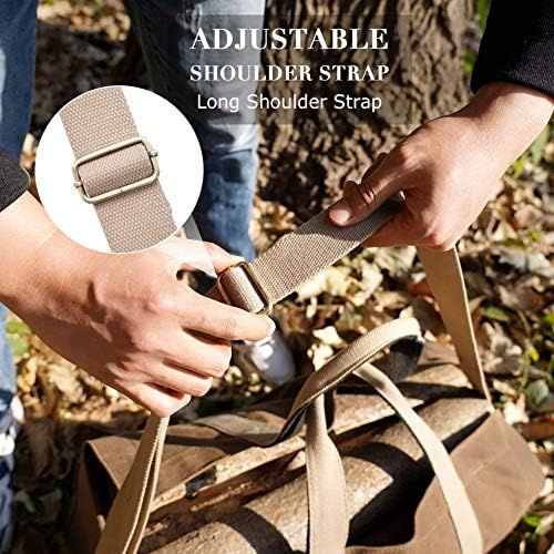  INNO STAGE Free Standing Firewood Log Carrier Bag 22 oz Thickened Waxed Canvas Fire Wood Holder Tote with Adjustable Shoulder Strap and Soft Handles for Camping or BBQ Barbecue