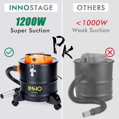  INNO STAGE Ash Vacuum Cleaner 5 Gallon with Wheeled Base, 1200W Powerful Suction Ash Vacuum, 96 Power Cord, Portable Style Ideal for Pellet Stoves, Wood Stoves, Bonfire Pits and BBQ Grills Or