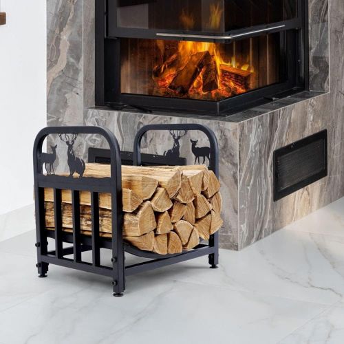  INNO STAGE Wrought Iron Log Rack, Firewood Storage Holder, Heavy Duty Fireside Log Bin for Fireplace Stove Accessories