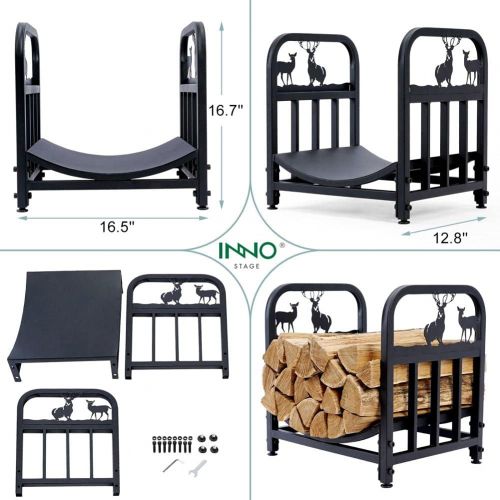  INNO STAGE Wrought Iron Log Rack, Firewood Storage Holder, Heavy Duty Fireside Log Bin for Fireplace Stove Accessories