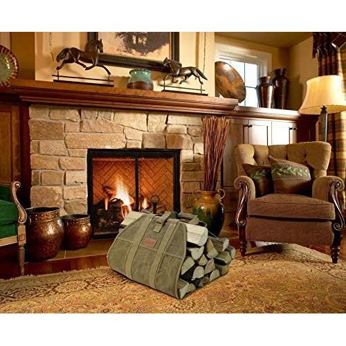  INNO STAGE Fire Wood Log Carrier Tote Bag, Waxed Canvas Hay Hauling for Fireplace, Round Woodpile Carrying for Tubular Stand by Hearth Stove or Outdoor Camping