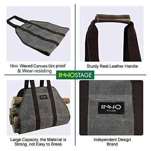  INNO STAGE Waxed Canvas Log Carrier Tote Bag,40X19 Firewood Holder,Fireplace Wood Stove Accessories