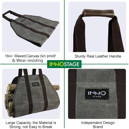  INNO STAGE Waxed Canvas Log Carrier Tote Bag,40X19 Firewood Holder,Fireplace Wood Stove Accessories