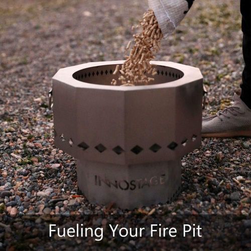  INNO STAGE Stainless Fire Pit with Portable Carrying Storage Bag, Patented Smoke Free Firepit Bowl for Wood Pellet with Stand for Outdoor Campfire Flame or Bonfire BBQ on Patio Gar