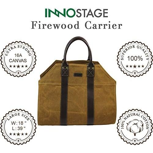  INNO STAGE Firewood Log Carrier Tote Bag Waxed Canvas Fire Wood Carrying Hay Hauling Holder for Fireplace Stove Accessories Indoor Outdoor Camping