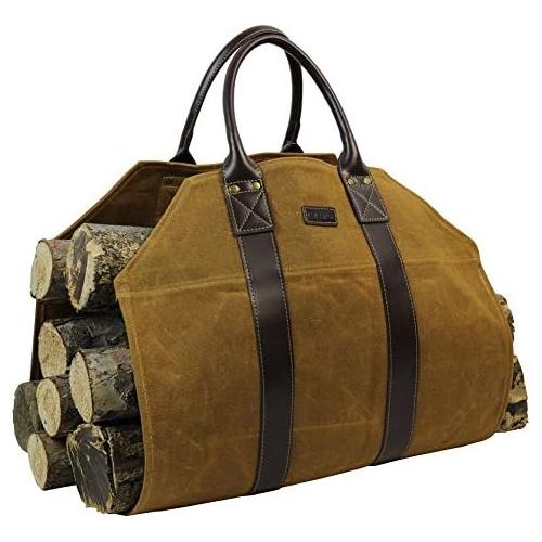  INNO STAGE Firewood Log Carrier Tote Bag Waxed Canvas Fire Wood Carrying Hay Hauling Holder for Fireplace Stove Accessories Indoor Outdoor Camping