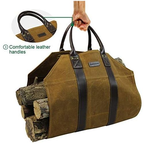  INNO STAGE Firewood Log Carrier Tote Bag Waxed Canvas Fire Wood Carrying Hay Hauling Holder for Fireplace Stove Accessories Indoor Outdoor Camping