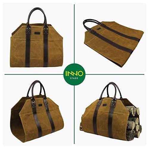  INNO STAGE Firewood Log Carrier Tote Bag Waxed Canvas Fire Wood Carrying Hay Hauling Holder for Fireplace Stove Accessories Indoor Outdoor Camping