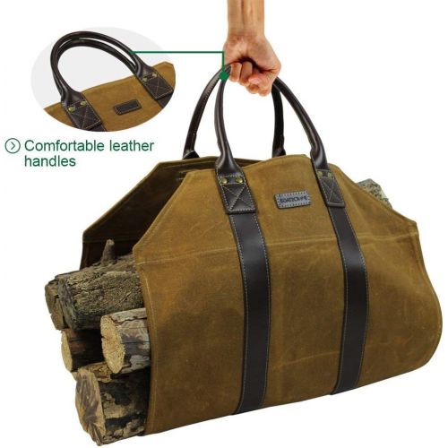  INNO STAGE Firewood Log Carrier Tote Bag Waxed Canvas Fire Wood Carrying Hay Hauling Holder for Fireplace Stove Accessories Indoor Outdoor Camping