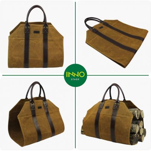  INNO STAGE Firewood Log Carrier Tote Bag Waxed Canvas Fire Wood Carrying Hay Hauling Holder for Fireplace Stove Accessories Indoor Outdoor Camping