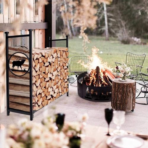  INNO STAGE Firewood Log Rack for Outdoor with Gloves, Heavy Duty Log Storage Holder Fire Wood Pile Racks for Fireplace Patio with Special Elk Pattern 4