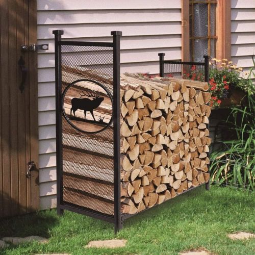  INNO STAGE Firewood Log Rack for Outdoor with Gloves, Heavy Duty Log Storage Holder Fire Wood Pile Racks for Fireplace Patio with Special Elk Pattern 4