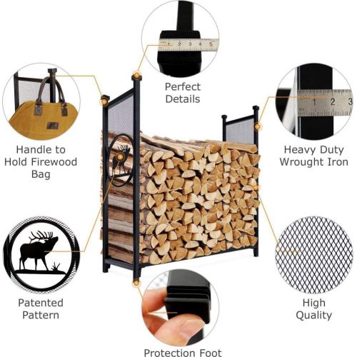  INNO STAGE Firewood Log Rack for Outdoor with Gloves, Heavy Duty Log Storage Holder Fire Wood Pile Racks for Fireplace Patio with Special Elk Pattern 4