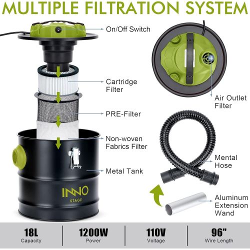  INNO STAGE 5 Gallon Ash Vacuum Cleaner with 1200W Powerful Suction, Ash Vacuum Collector for Fireplaces, Wood Burning Stoves, Bonfire Pits, and BBQ Grills