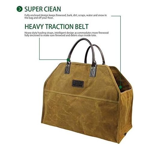  INNO STAGE Heavy Duty Wax Canvas Log Carrier Tote,Large Fire Wood Bag,Durable Firewood Holder,Fireplace Wood Stove Accessories Storage Bag for Fire Pit for Camping, BBQ Barbecue
