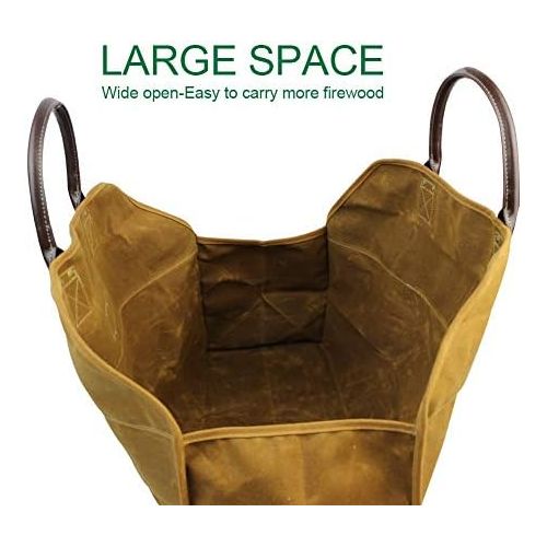  INNO STAGE Heavy Duty Wax Canvas Log Carrier Tote,Large Fire Wood Bag,Durable Firewood Holder,Fireplace Wood Stove Accessories Storage Bag for Fire Pit for Camping, BBQ Barbecue