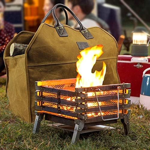  INNO STAGE Heavy Duty Wax Canvas Log Carrier Tote,Large Fire Wood Bag,Durable Firewood Holder,Fireplace Wood Stove Accessories Storage Bag for Fire Pit for Camping, BBQ Barbecue