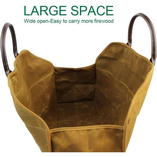  INNO STAGE Heavy Duty Wax Canvas Log Carrier Tote,Large Fire Wood Bag,Durable Firewood Holder,Fireplace Wood Stove Accessories Storage Bag for Fire Pit for Camping, BBQ Barbecue