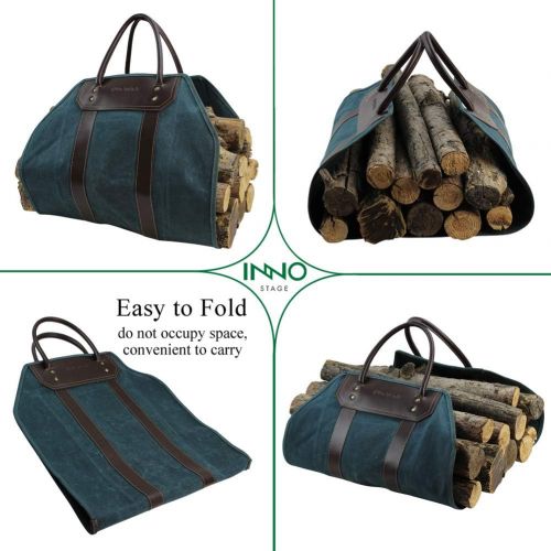  INNO STAGE Canvas Log Carrier Bag, Waxed Durable Wood Tote, Fireplace Stove Accessories, Extra Large Firewood Holder with Handles for Camping, Hay Carrier Tote(Dark Blue)