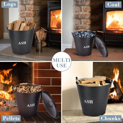  INNO STAGE 3.5 Gallon Ash Bucket with Lid and Handle, Galvanized Iron Ash Pail for Fireplace, Fire Pits and Wood Burning Stoves