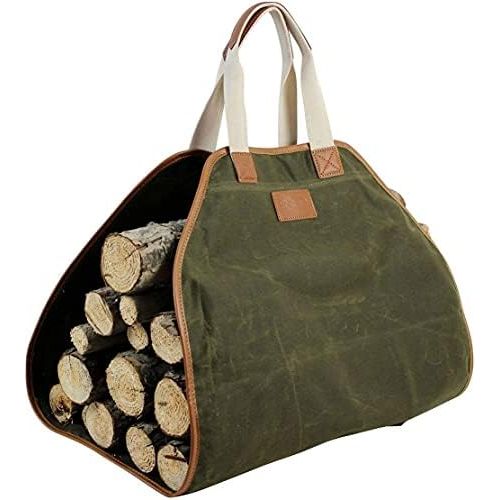  INNO STAGE Canvas Log Carrier Bag,Waxed Durable Wood Tote,Fireplace Stove Accessories,Extra Large Firewood Holder with Handles for Camping Best Gifts