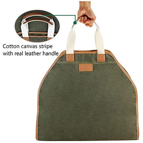  INNO STAGE Canvas Log Carrier Bag,Waxed Durable Wood Tote,Fireplace Stove Accessories,Extra Large Firewood Holder with Handles for Camping Best Gifts