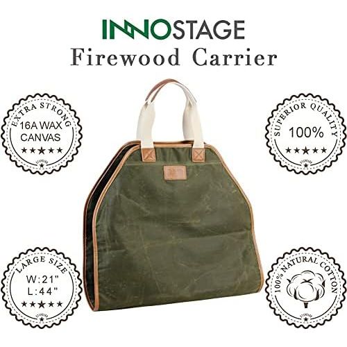  INNO STAGE Canvas Log Carrier Bag,Waxed Durable Wood Tote,Fireplace Stove Accessories,Extra Large Firewood Holder with Handles for Camping Best Gifts