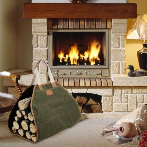  INNO STAGE Canvas Log Carrier Bag,Waxed Durable Wood Tote,Fireplace Stove Accessories,Extra Large Firewood Holder with Handles for Camping Best Gifts