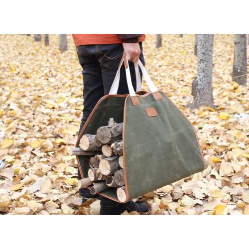  INNO STAGE Canvas Log Carrier Bag,Waxed Durable Wood Tote,Fireplace Stove Accessories,Extra Large Firewood Holder with Handles for Camping Best Gifts