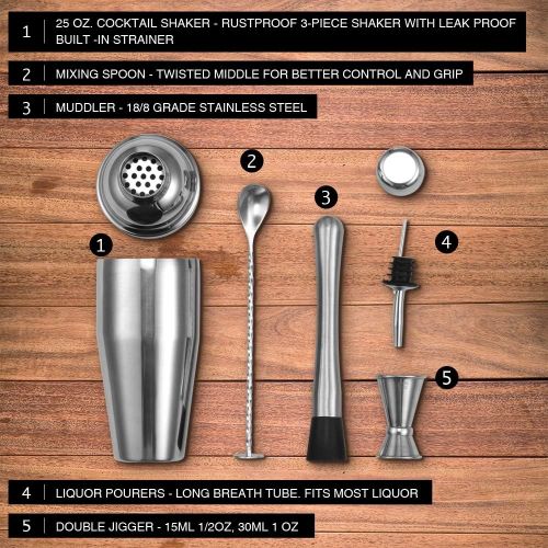  [아마존베스트]INNOPLUS Cocktail Shaker, Cocktail Shaker Set, Martini Shaker, Drink Shaker, Bartender Kit 25 oz Margarita Drink Mixer Christmas Gift, Muddler, Mixing spoon, Jigger, Liquor Pourers Alcohol