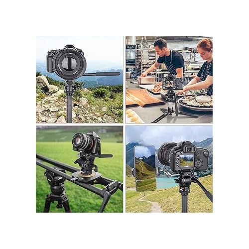  INNOREL Tripod Fluid Head Pan Tilt Head Mini Pan Metal Camera Video Tripod Head with 2 Arca Swiss Quick Release Plates, Handle, Magic Arm & Phone Clip for Video DSLR Cameras, Load up to 8.8lb/4kg, F10