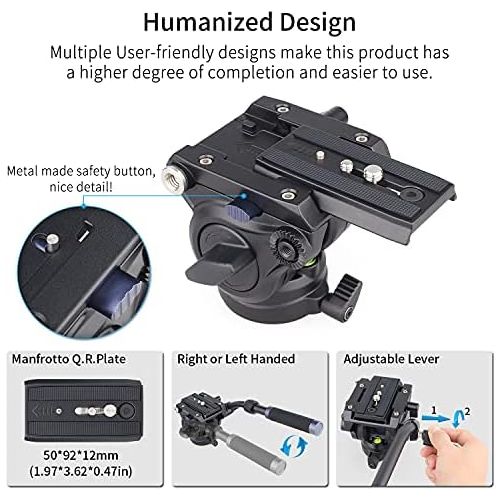  Video Camera Tripod Fluid Head-INNOREL F60,Professional Drag Pan Panoramic Fluid Head with 1/4 and 3/8 Screws Sliding Plate for DSLR Cameras,Camcorders, Telescope，Monopod,Max Load