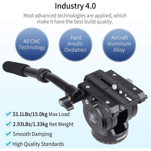  Video Fluid Head Tripod Drag Pan Head INNOREL H90 CNC All Metal Panoramic Tripod Head for DSLR Cameras Camcorders Tripod Monopod with 3/8 1/4 Mounting Screw Sliding Plate, Max Load