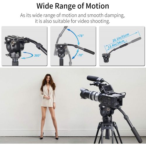  Video Fluid Head Tripod Drag Pan Head INNOREL H90 CNC All Metal Panoramic Tripod Head for DSLR Cameras Camcorders Tripod Monopod with 3/8 1/4 Mounting Screw Sliding Plate, Max Load