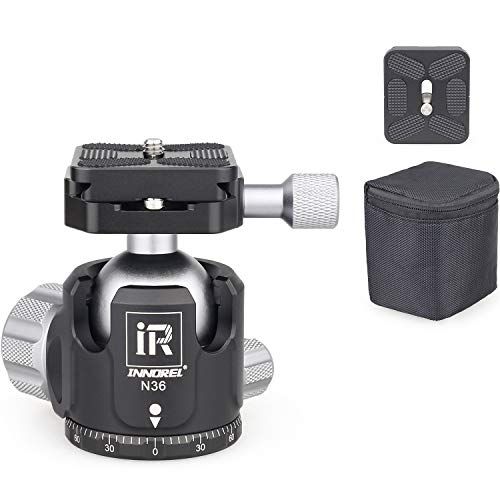  Low Profile Tripod Ball Head-INNOREL N36, Panoramic CNC Metal Camera Tripod Ball Head with Two 1/4 Screw Arca Swiss Quick Release Plates for Tripod,Monopod,DSLR,Camcorder, Max Load