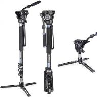 INNOREL Carbon Fiber Video Monopod Kit-VM70CK Professional Hydraulic Fluid Head Monopod Removeable Multifunctional Travel Tripod Stand for Gopro DSLR Camera Telescopic Camcorders, Max Load