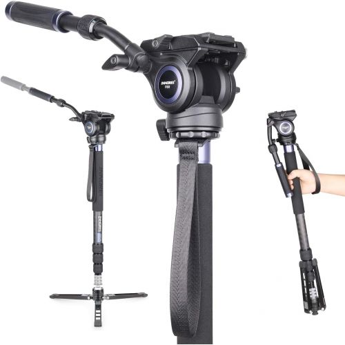  Carbon Fiber Video Monopod-INNOREL VM75CK Professional Hydraulic Fluid Head Monopod Removable Multifunctional Travel Tripod Stand for Gopro DSLR Camera Telescopic Camcorders, Max L