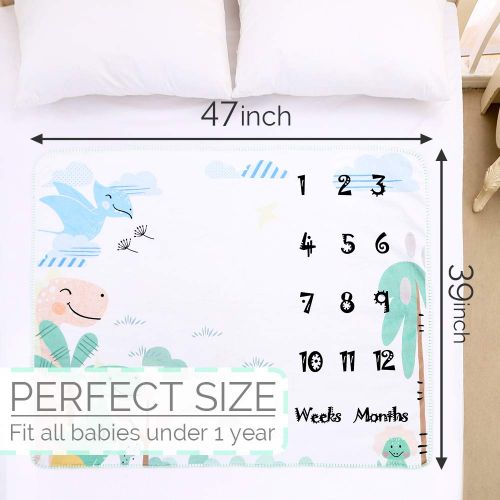  INNObeta Dinosaur Baby Monthly Milestone Blanket | Flannel Fleece Plush Newborn Infant Photo Blanket | for...