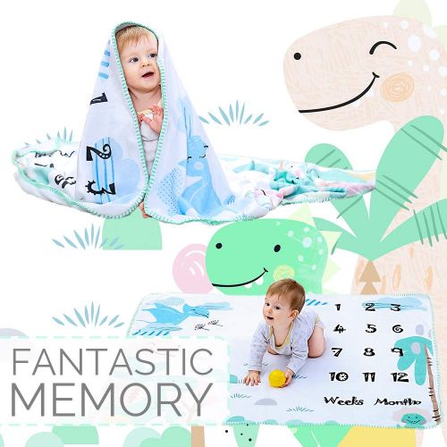  INNObeta Dinosaur Baby Monthly Milestone Blanket | Flannel Fleece Plush Newborn Infant Photo Blanket | for...