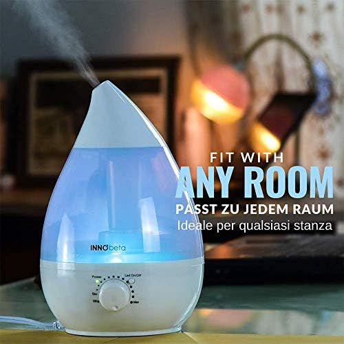  InnoBeta Waterdrop 2,4 Liter Ultraschall Luftbefeuchter Cool Mist mit Filter fuer Babys, Kinder, Die Ganze Nacht Hindurch, Leise, Automatische Ausschaltung,langlebig, 7-farbige LED-