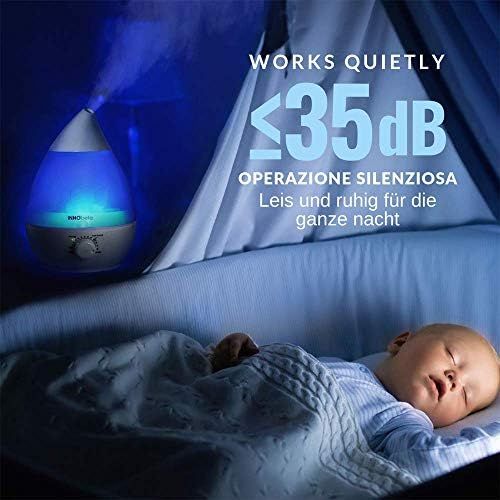  InnoBeta Waterdrop 2,4 Liter Ultraschall Luftbefeuchter Cool Mist mit Filter fuer Babys, Kinder, Die Ganze Nacht Hindurch, Leise, Automatische Ausschaltung,langlebig, 7-farbige LED-