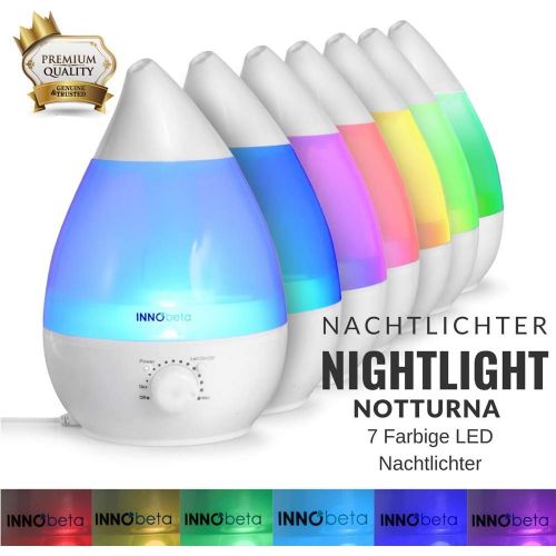  [아마존베스트]InnoBeta 2.4 Litres Ultrasonic Humidifier Cool Mist with Filter for Babies, Children, All Night Through, Quiet, Automatic Switch Off, Durable, 7 Colour LED Lights (up to 35m²)