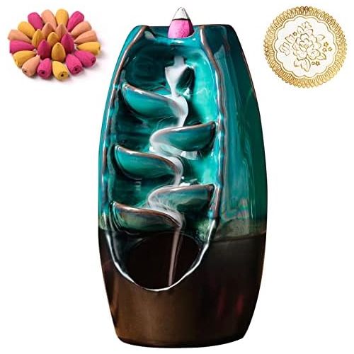  INONE Backflow Incense Burner Waterfall Ceramic Incense Holder for Aromatherapy Ornament Home Decor